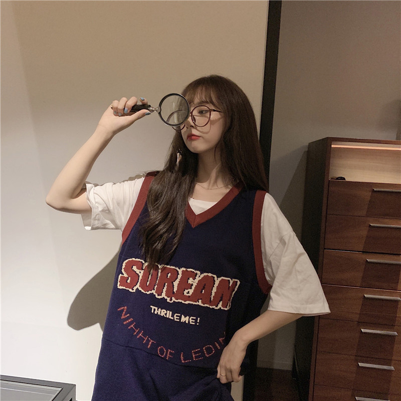 Real shooting 2021 sleeveless T-shirt summer shirt basketball suit loose BF mid length vest skirt