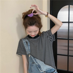 Real shot striped short sleeve T-shirt women's Korean loose T-shirt summer top