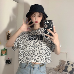 Real shooting summer new short leopard print short sleeve T-shirt