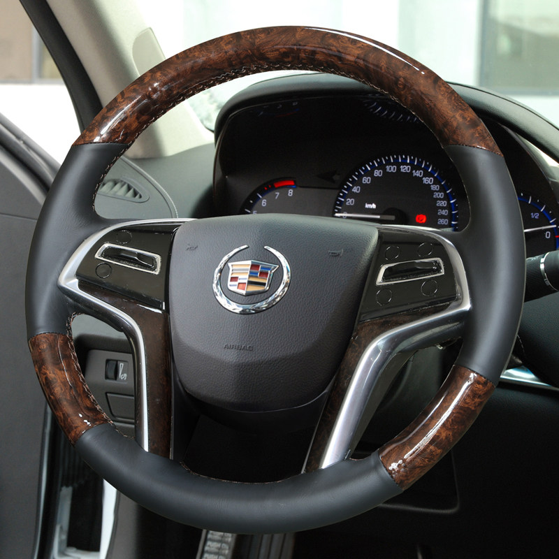 适用老款凯迪拉克SRX XTS赛威CTS改装ATSL桃木纹手缝真皮方向盘套