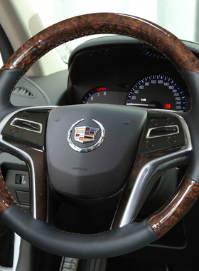 适用老款凯迪拉克SRX XTS赛威CTS改装ATSL桃木纹手缝真皮方向盘套