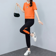 批发短袖运动服套装<b class='q'>女</b>夏2026新款圆领显瘦减龄长裤休闲户外跑步两件套