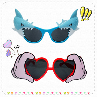 生日派对鲨鱼眼镜拍照笔芯道具搞怪摆拍装扮宝宝男女孩许愿用装饰