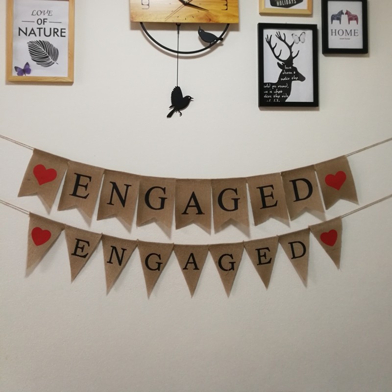 订婚拉花英文字母engaged定婚鱼尾旗背景布置三角旗彩旗拉花装饰