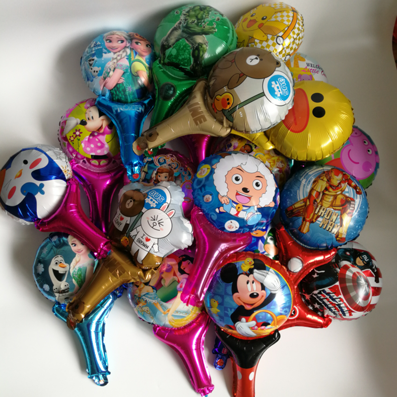 男孩女孩生日手持小号铝膜球小孩手拿卡通充气气球派对拍照铝箔球