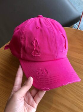 韩版做旧破洞纯白色棒球帽子女夏天遮阳帽男女个性纯色嘻哈鸭舌帽