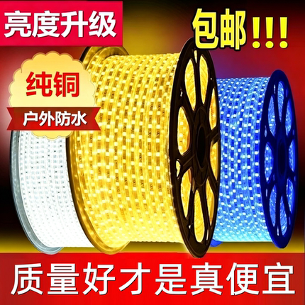 无导线防水led灯带220V超亮客厅吊顶变光霓虹软灯条户外家用彩色