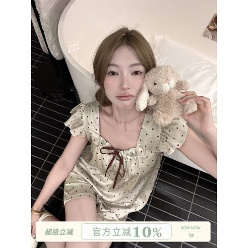 JoyceBra冰丝波点睡衣小飞袖