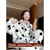 JoyceBra 女 加厚毛绒保暖睡衣撞色波点可外穿家居服套装 冬季 新款