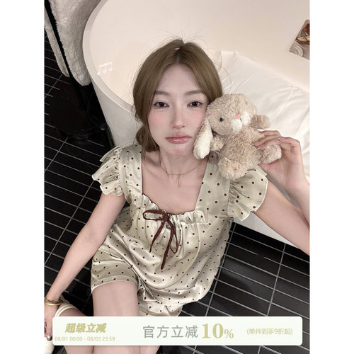 JoyceBra冰丝波点睡衣小飞袖