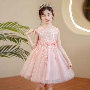 女童生日公主裙夏季马甲连衣裙小女孩网纱婚礼节日背心裙演出服夏