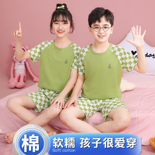 春夏季 短裤 纯棉男童家居服薄款 小中大童短袖 女童夏装 儿童睡衣套装