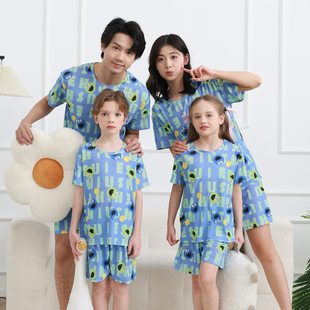 儿童睡衣夏季冰丝男童中大童家居服套亲子青少年女童短袖短裤薄款