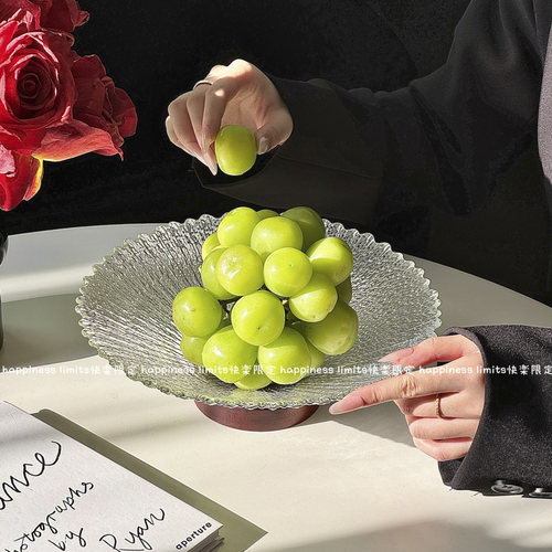 中古水晶玻璃果盘高级感茶几水果盘轻奢高档坚果盘干果盘零食托盘