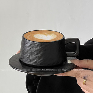 复古石纹咖啡杯高级感简约陶瓷杯精致拿铁拉花杯卡布奇诺摩卡杯碟