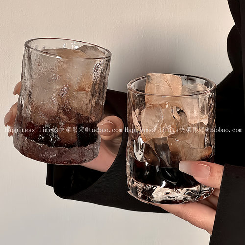 ins锤纹威士忌杯冰川纹雨雾杯