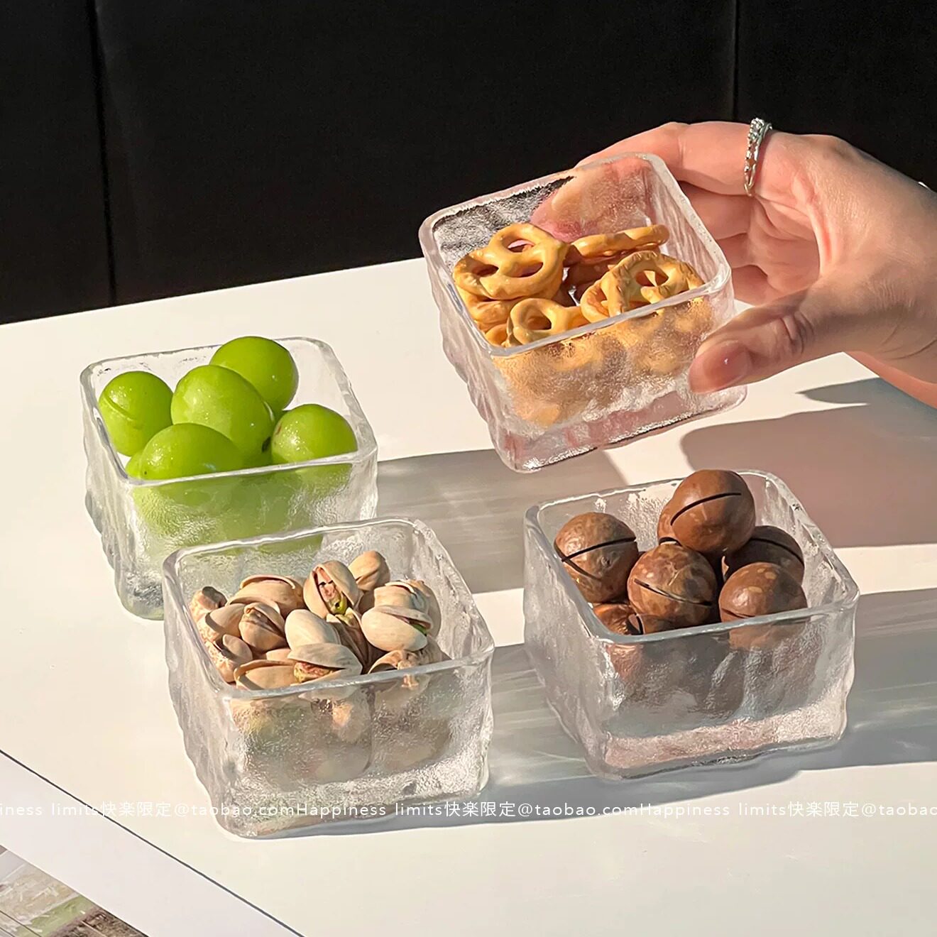 ins风小清新方形玻璃碗高颜值冰淇淋碗甜品碗麦片早餐碗小沙拉碗