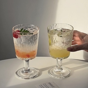 复古ins风浮雕树皮中古高脚玻璃杯洋酒杯红酒杯香槟杯果汁饮料杯