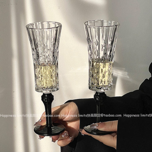 爱丽丝钻酒杯瘦款黑底氛围感高端精致杯子浮雕香槟杯红酒杯