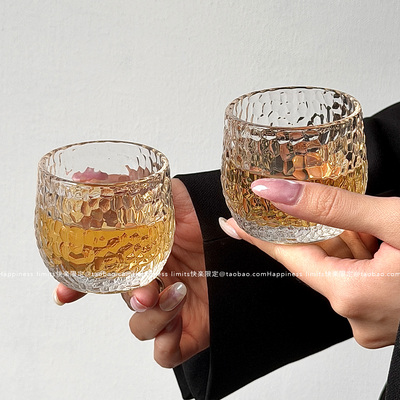 复古加厚玻璃透明茶杯锤纹杯家用功夫茶具套装水杯个性化扳指杯子