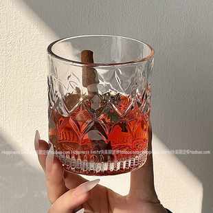 ins网红风玻璃杯拿铁杯复古刻花咖啡杯特色饮品杯鸡尾酒杯冰球杯