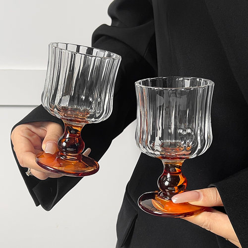 ins风复古轻奢百褶酒杯高脚杯