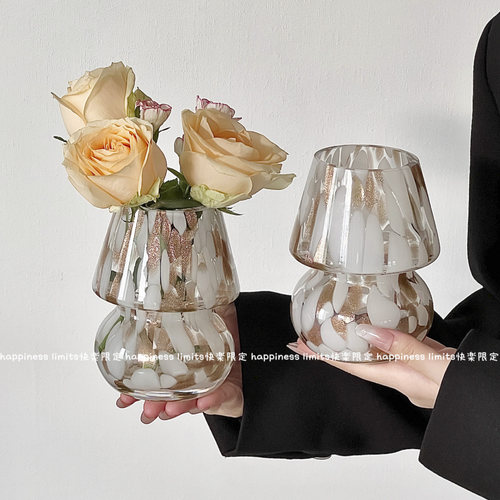 ins风蘑菇造型玻璃花瓶 复古艺术感插花容器 家居装饰香薰瓶摆件