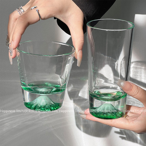ins绿色富士山玻璃杯中古观山杯
