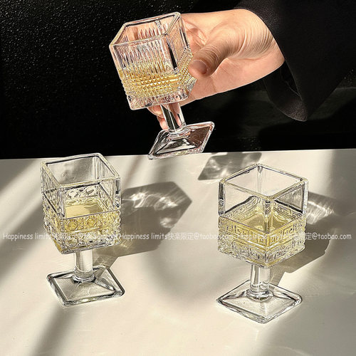 新款轻奢高脚方形小酒杯白酒杯