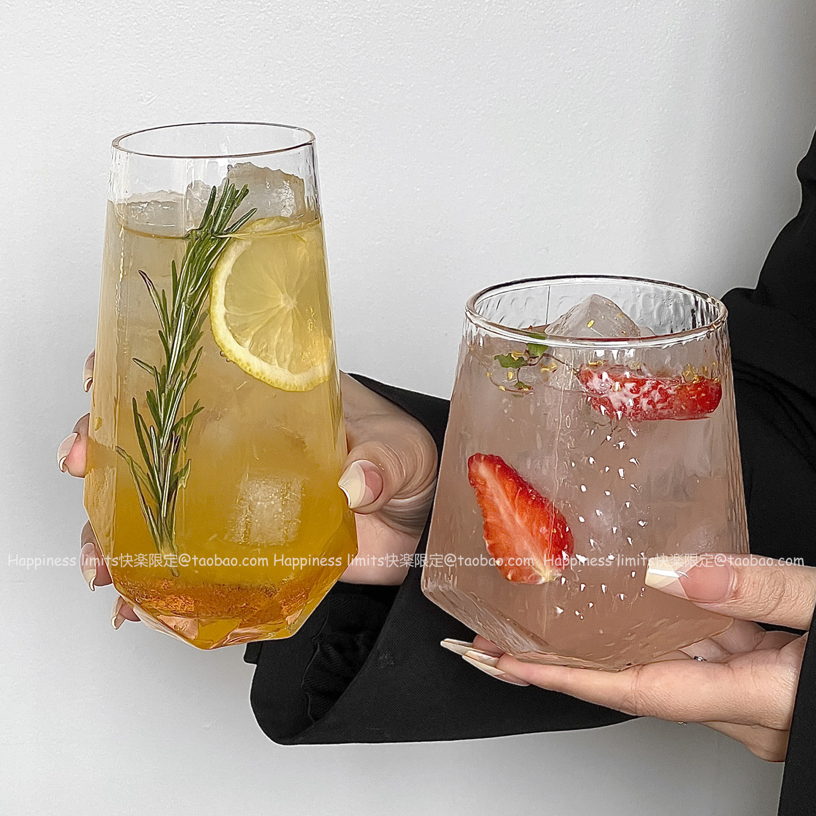 韩国ins网红玻璃杯六菱角饮品杯