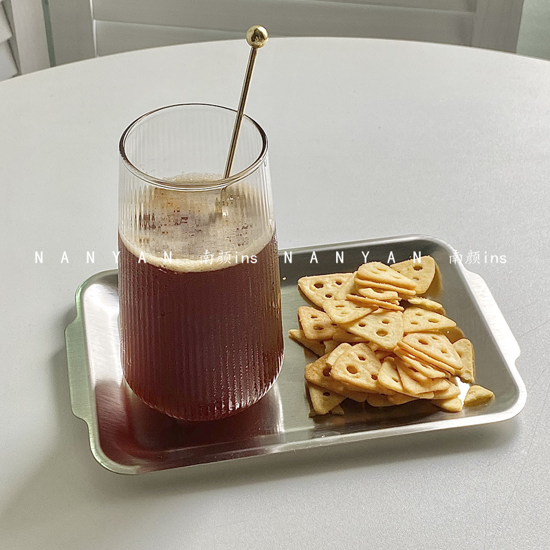 快限定*条纹玻璃杯ins饮品杯苏打饮料杯气泡水杯果汁杯冰咖啡杯