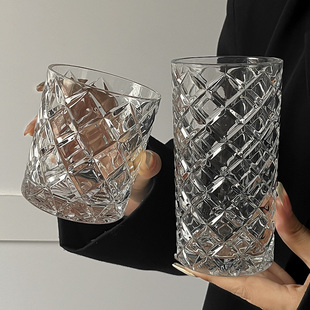 法式 ins小众简约菱格大容量冷饮杯果汁饮料杯水果茶杯玻璃杯