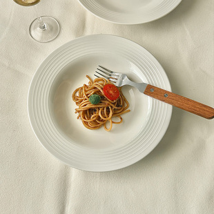 意面盘子ins风陶瓷纯白色西餐盘螺纹草帽盘深盘餐厅高级感蛋糕盘
