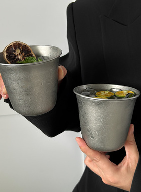 美式复古磨砂食品级不锈钢咖啡杯水杯冷饮杯加厚宽口杯工业风杯子