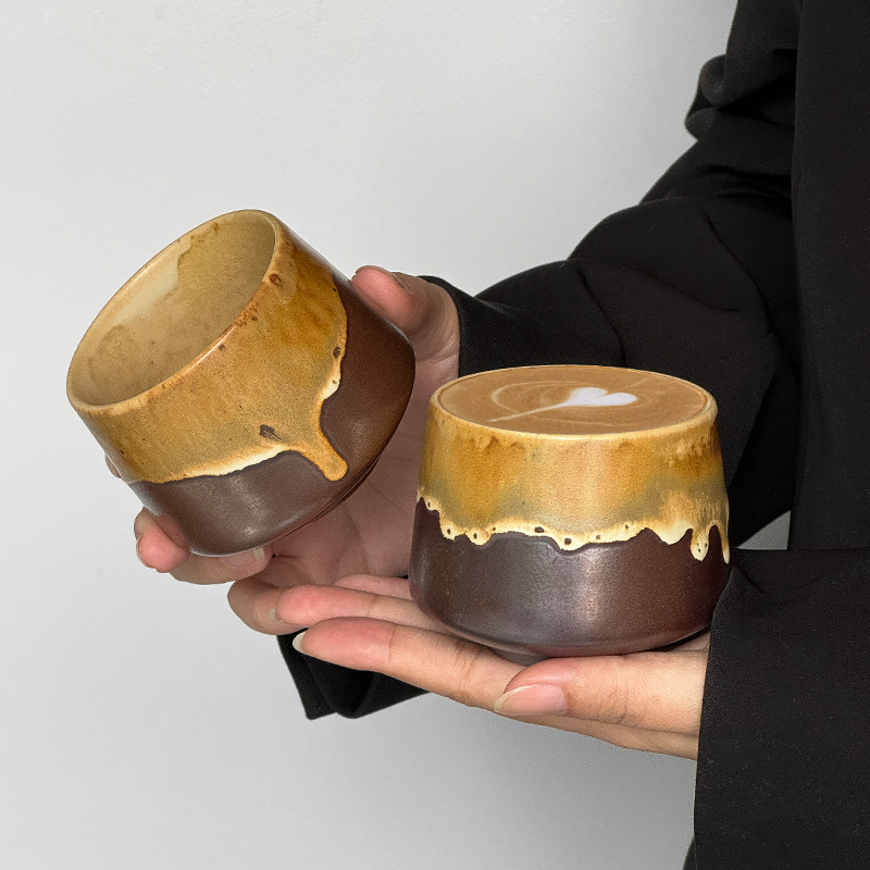 复古手工围炉煮茶陶瓷杯日式粗陶功夫茶杯窑变浓缩咖啡杯喝水杯