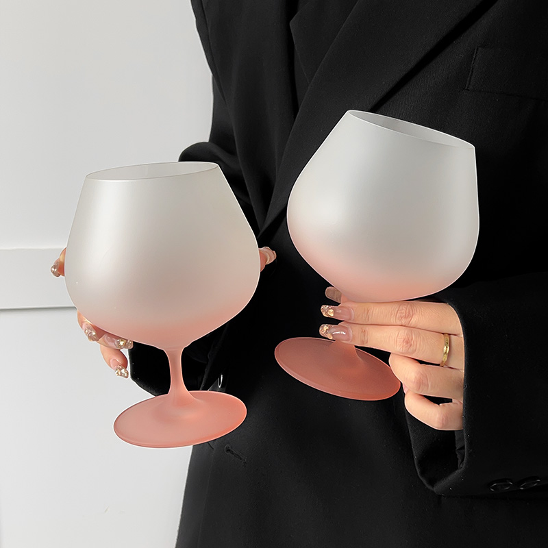 ins风法式氛围感设计感渐变粉磨砂高脚杯红酒杯玻璃杯果酒香槟杯