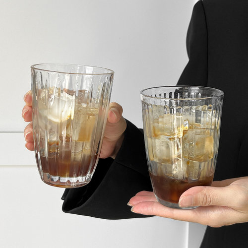 ins冰美式拿铁咖啡杯简约竖条纹