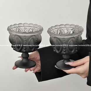 高颜值ins风磨砂渐变黑复古微醺酒杯家用浮雕香槟杯高脚玻璃杯