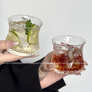 ins冰川纹巧巧杯简约透明玻璃杯咖啡拿铁牛奶杯酒杯家用水杯