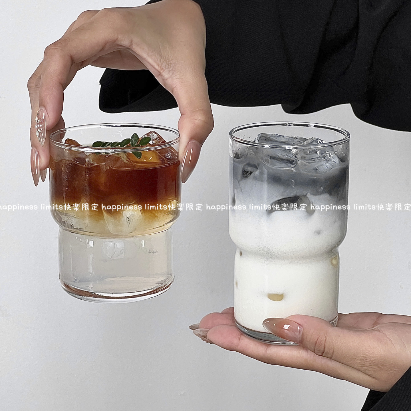 小众透明可叠玻璃杯高级感冰美式咖啡杯小众简约果汁杯早餐牛奶杯