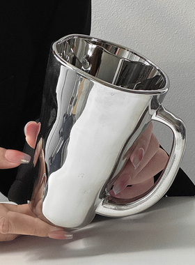 ins创意镭射银带把杯小众设计家用马克杯创意高颜值牛奶咖啡水杯