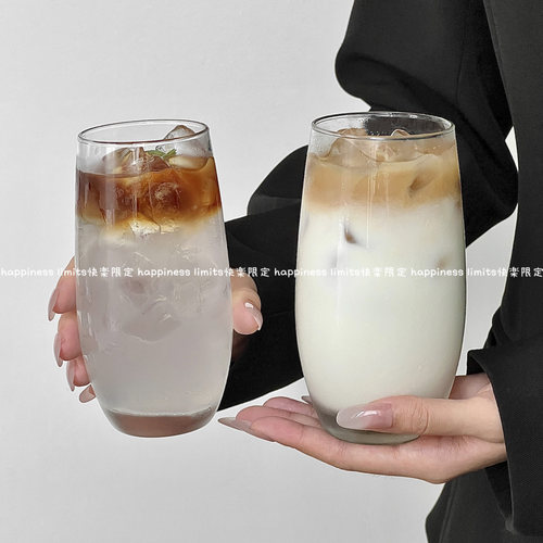 高级感ins风透明玻璃杯家用美式拿铁杯咖啡杯莫吉托杯果茶饮料杯