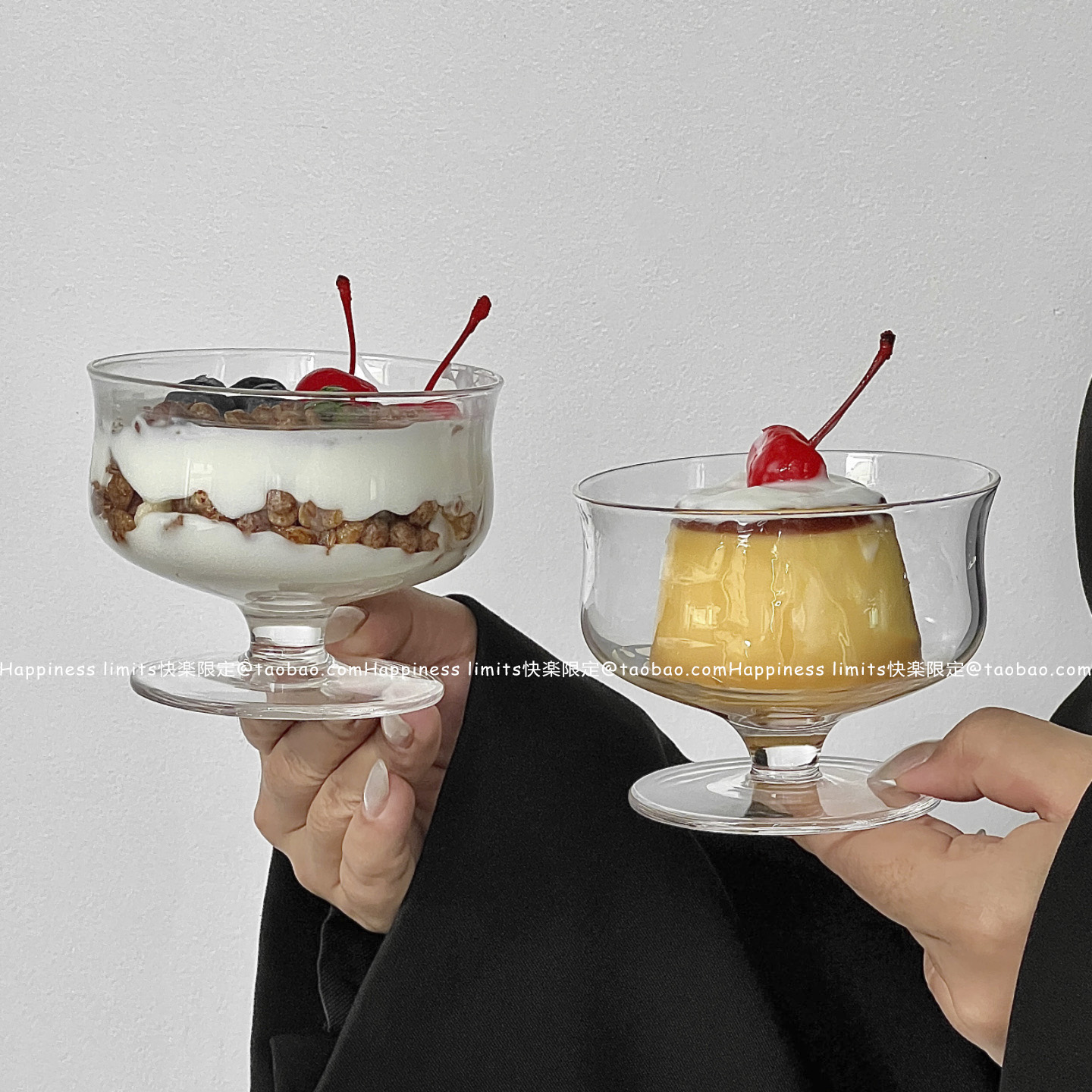 简约风ins矮脚小众甜品玻璃杯宽口布丁杯酸奶冰淇淋雪糕杯饮品杯