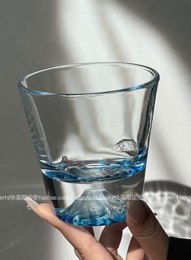 ins风蓝色限定富士山玻璃杯观山杯高颜值待客咖啡杯子家用喝水杯