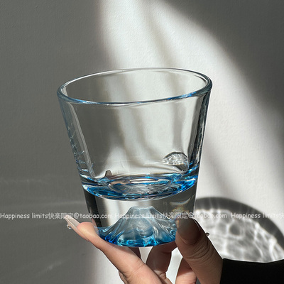 ins风蓝色限定富士山玻璃杯观山杯高颜值待客咖啡杯子家用喝水杯