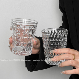 复古轻奢菱格水晶玻璃杯洋酒杯高级感威士忌杯家用水杯茶杯牛奶杯