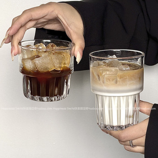 ins风可叠澳白咖啡杯冰美式 拿铁玻璃杯拉花杯饮料杯果汁杯早餐杯