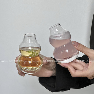 创意葫芦杯玻璃酒杯茶饮杯冷萃杯冷泡茶酒杯透明杯子果酒分装 茶杯