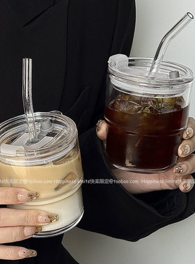 ins风竹节杯玻璃吸管杯