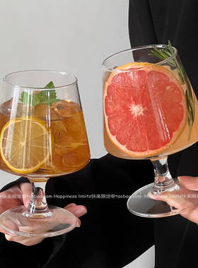 ins高脚水果茶杯玻璃杯网红餐厅果汁气泡水杯白兰地杯冷饮料杯子